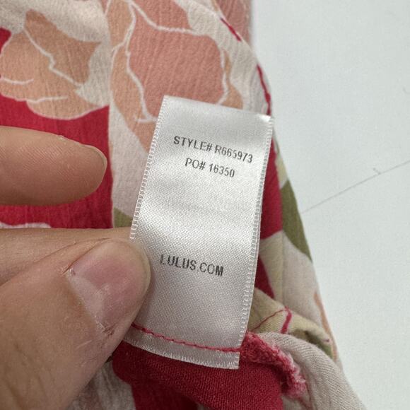 Lulus Dress Womens Small Red Heart of Marigold Red Tropical Print Wrap Maxi - Picture 9 of 13